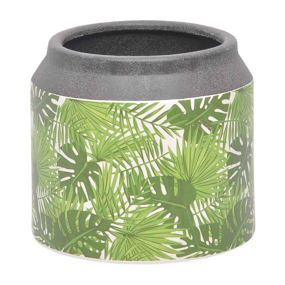 Vaso Cachepot de Cerâmica Folhas Verde 12cm CN0020 BTC