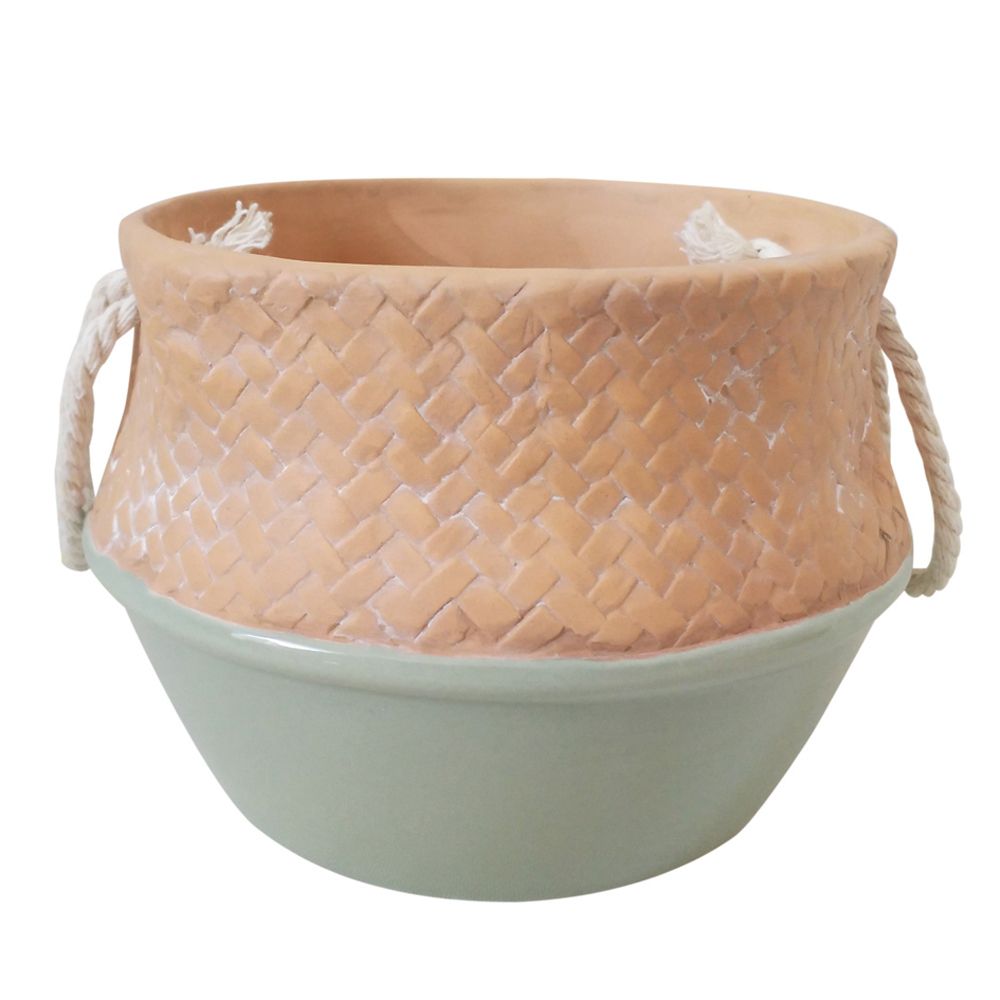 Vaso Ceramica Borda Bege Corpo Cinza 14,5cm x 10,3cm - RE0003