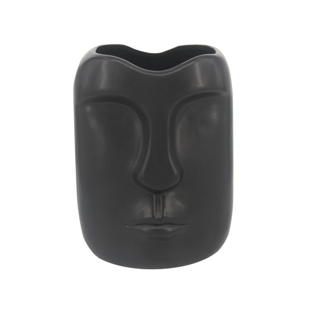 Vaso Decorativo Cerâmica Face Preto 18x14cm BTC