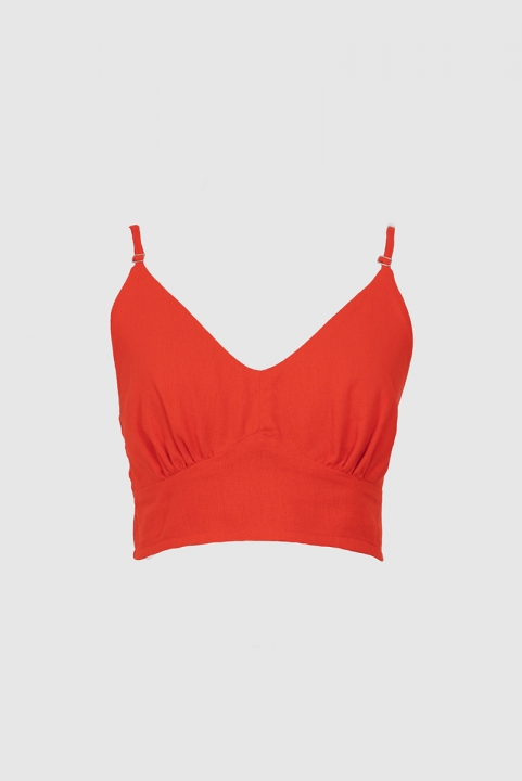 Top Cropped Linen Scarlet