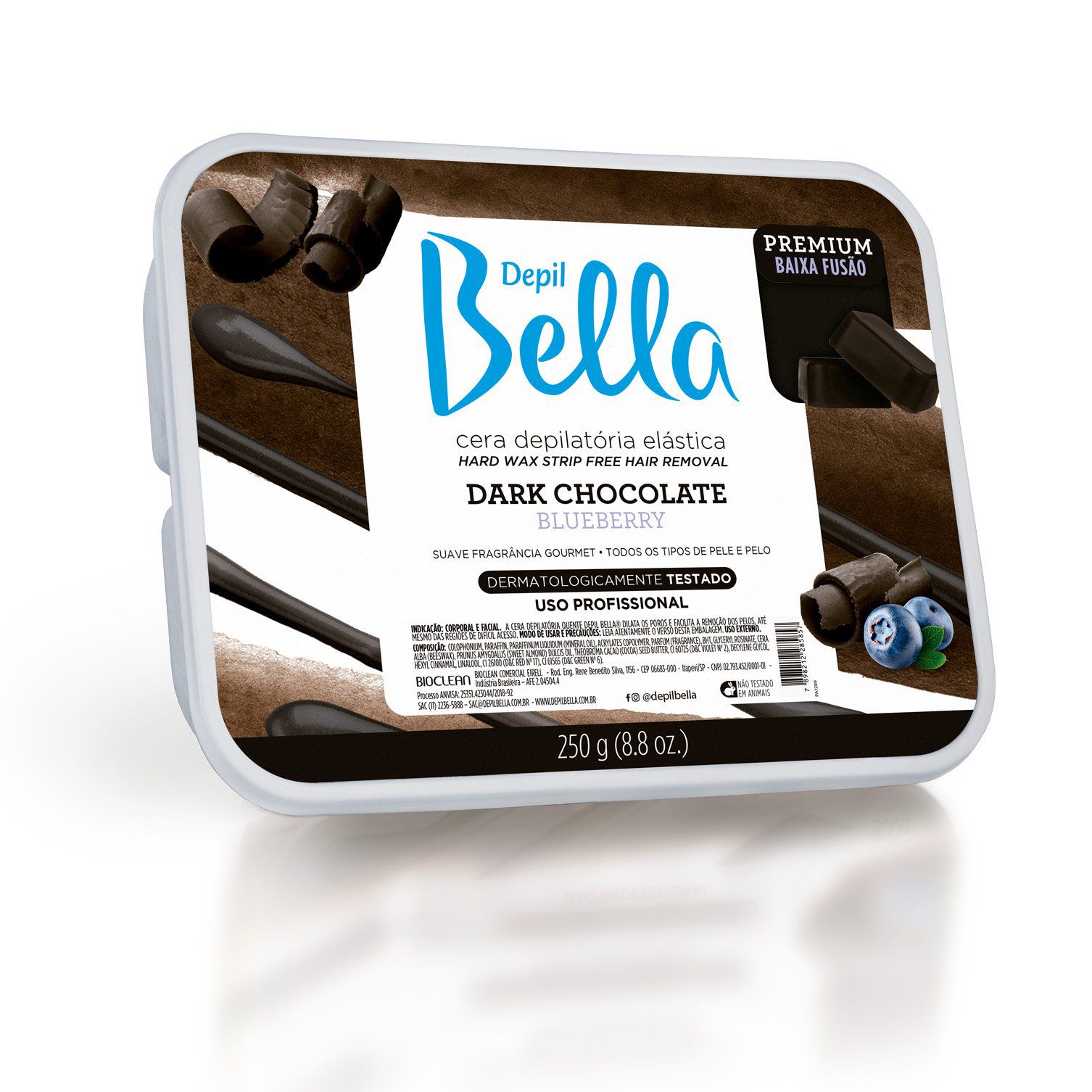 Cera Quente em Barra Elástica Dark Chocolate Blueberry Premium Depil Bella 250 g