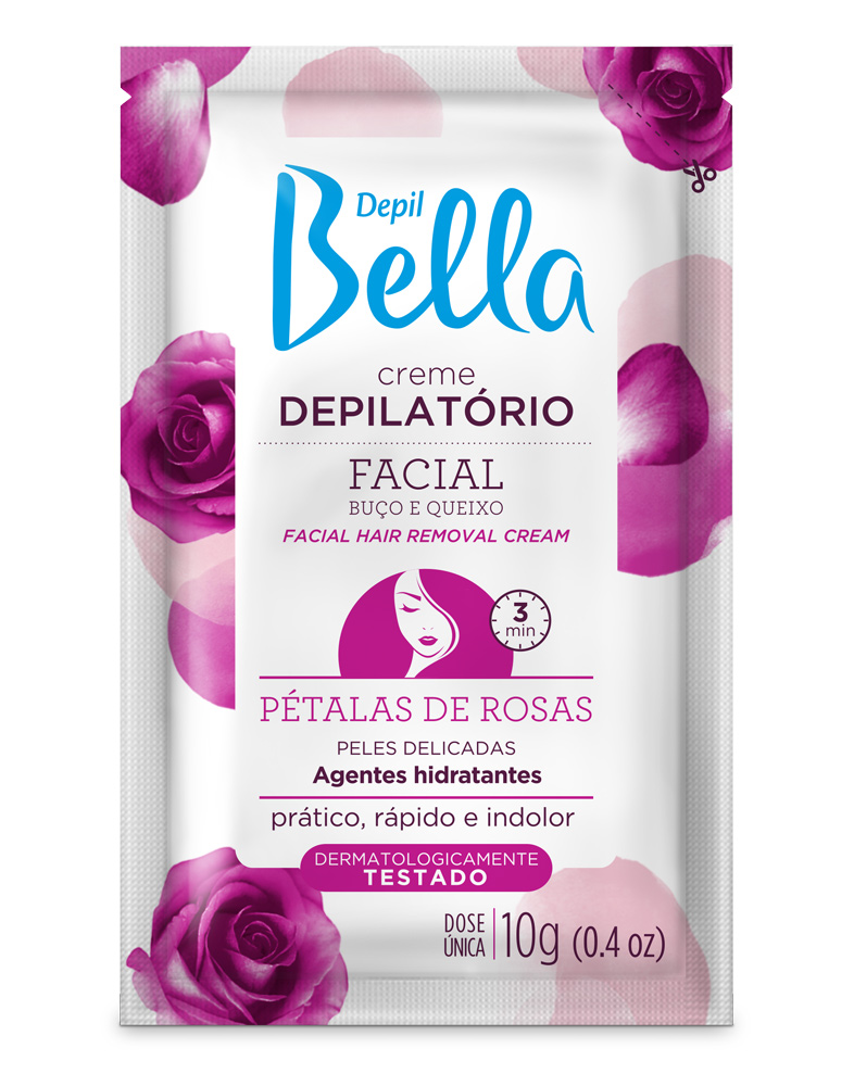Sachê Creme Depilatório Facial Pétalas de Rosas 10g Depil Bella