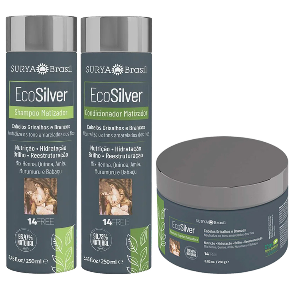 Kit EcoSilver Shampoo Condicionador E Máscara Matizador Surya Brasil