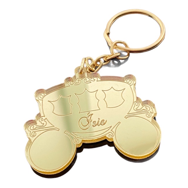 Chaveiro Carruagem Personalizado Acrílico Espelhado Prata ou Dourado 5cm  - Rosa Baby