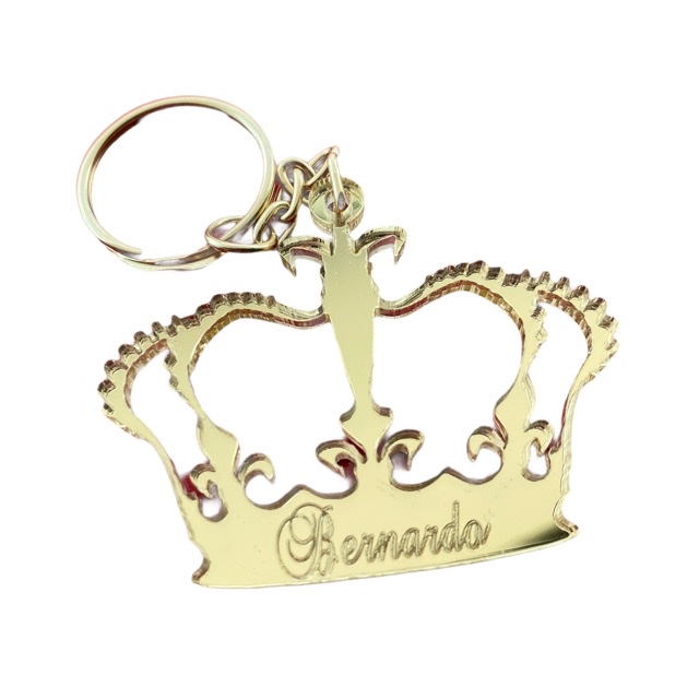 Chaveiro Coroa Príncipe ou Princesa Personalizado ACRÍLICO ESPELHADO Prata ou Dourado