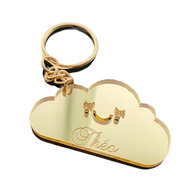 Chaveiro Nuvem Personalizado Acrílico Espelhado Prata ou Dourado 5cm