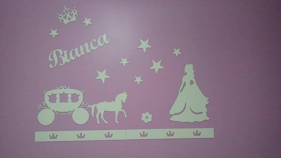 Kit Painel de Parede Completo 14 peças Princesa Carruagem Estrelas Personalizado  - Rosa Baby