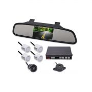 Kit Sensor de Estacionamento Retrovisor LCD Camera Ré Branco