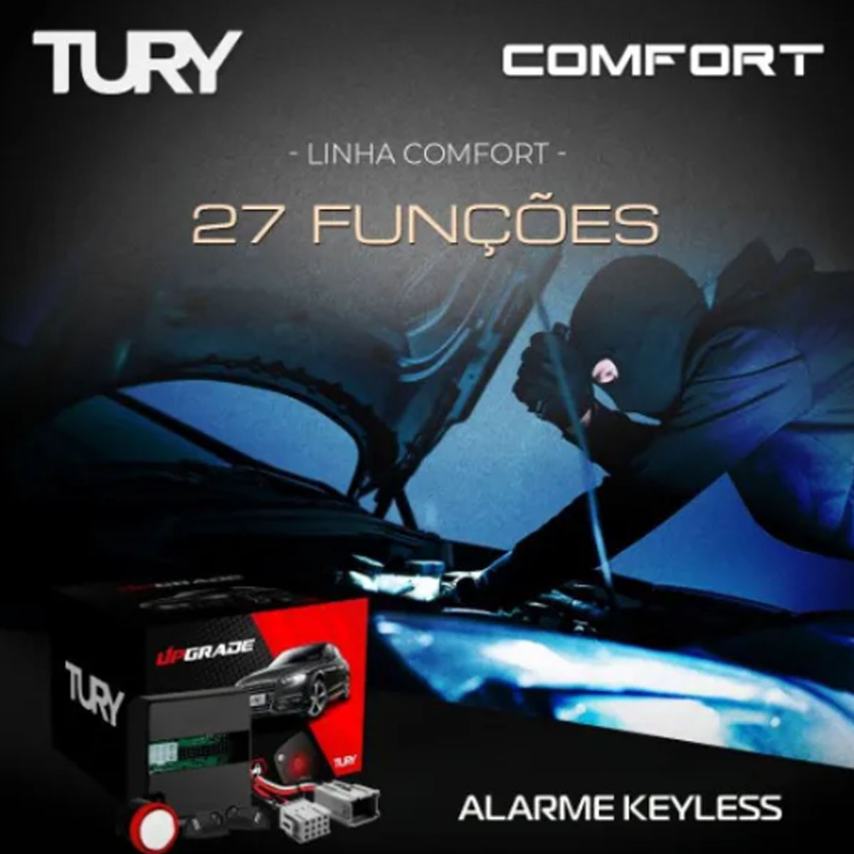 Alarme Tury 26 Funções Keyless Onix Prisma Spin S-10 Cobalt COMFORT1.1AA
