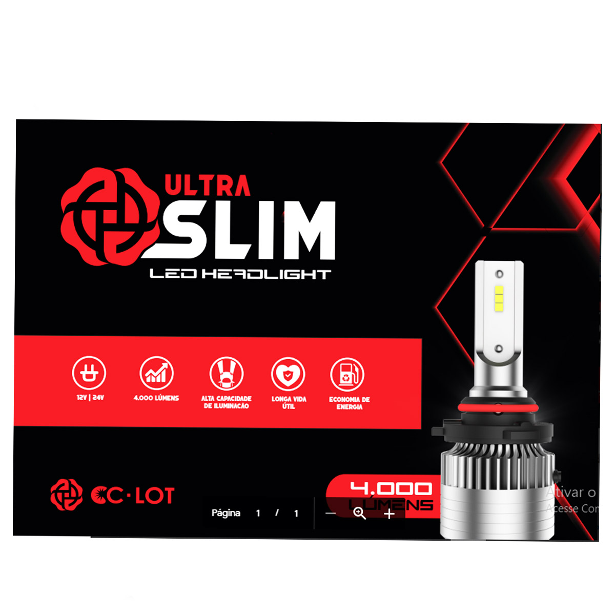 Par de Lâmpada Headlight Led CC-LOT Slim H1 4000 Lúmens JR8