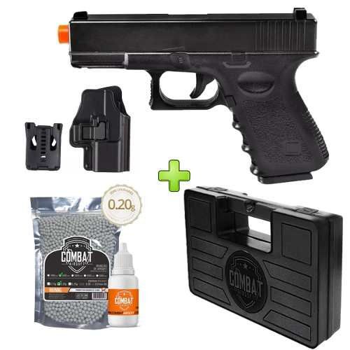 Pistola Airsoft Glock G15 Metal Mola + Case + 2000 BBs + Óleo de Silicone + Coldre