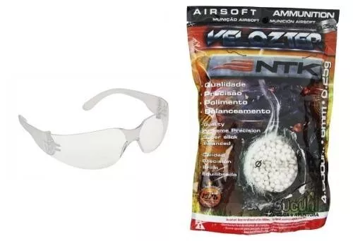 Kit Esfera Airsoft Bbs Velozter Ntk 0.25g 6mm 4000un + Oculos