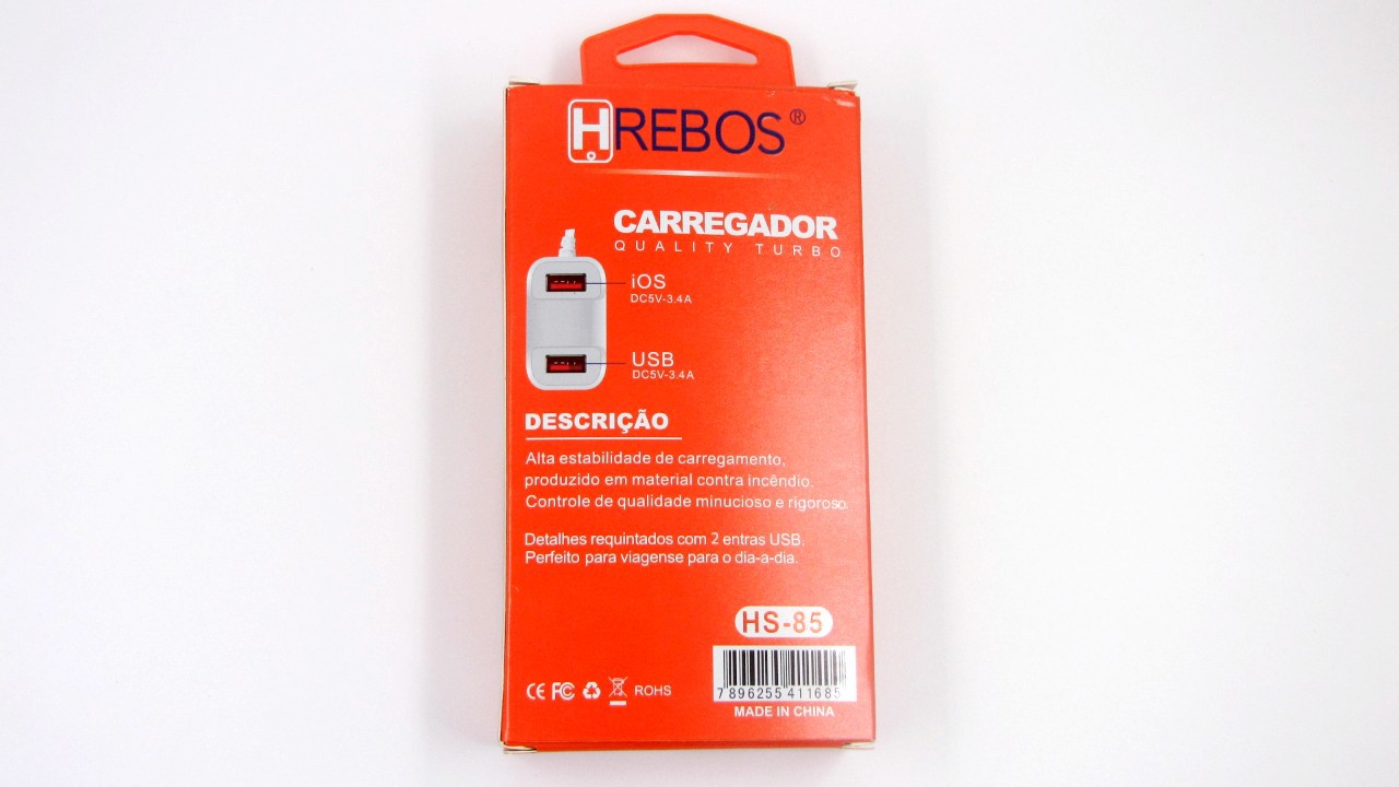 Carregador Turbo 3.1A 2 USB + Cabo Acoplado Lightning HS85 - HREBOS
