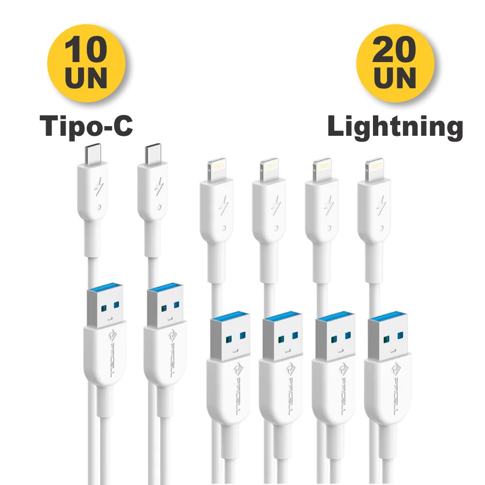 Kit 20 Cabos Lightning + 10 Cabos Tipo-C - PMCELL CB11 1m