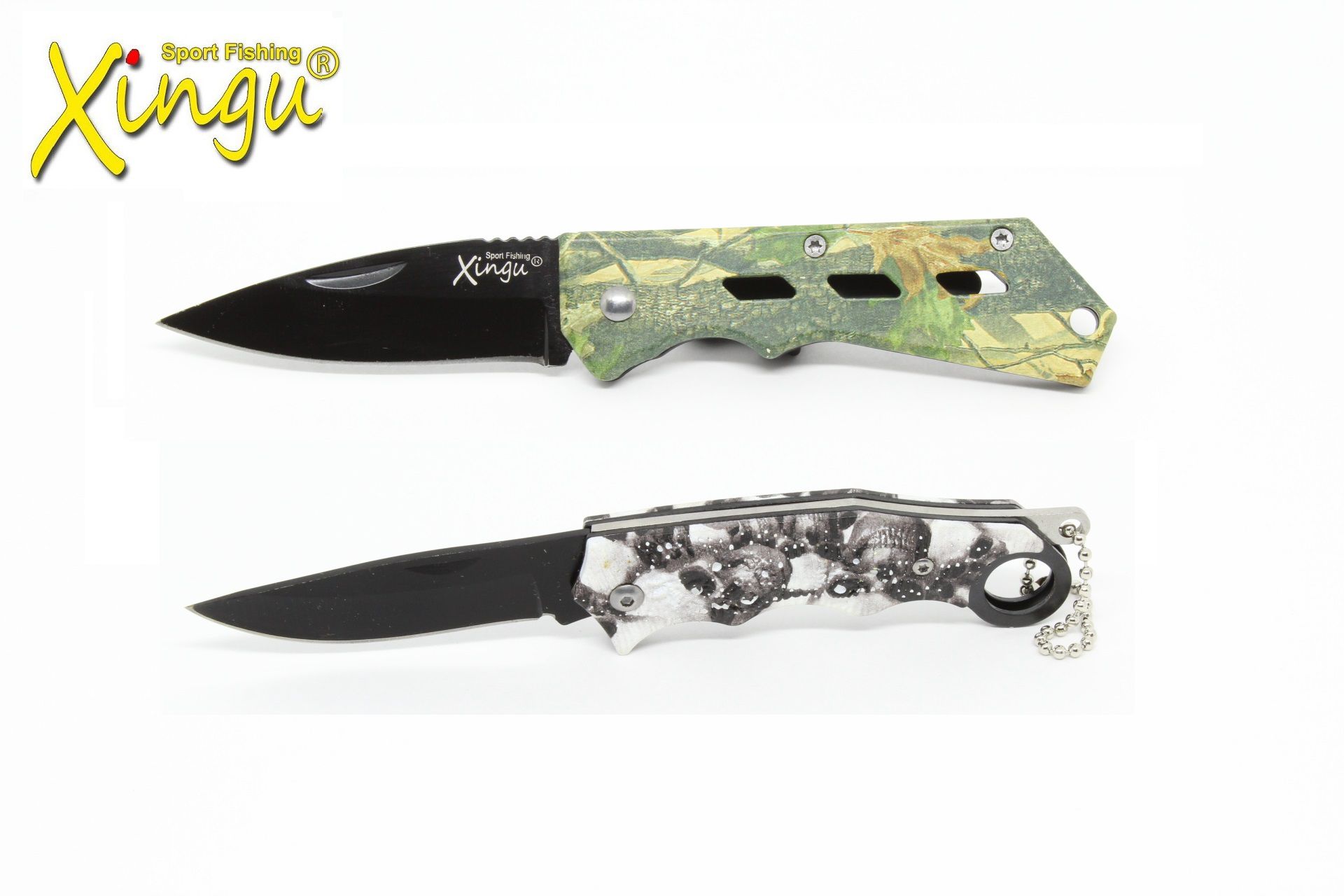 2 Canivetes Caveira E Camuflado Xingu - Cabos De Metal