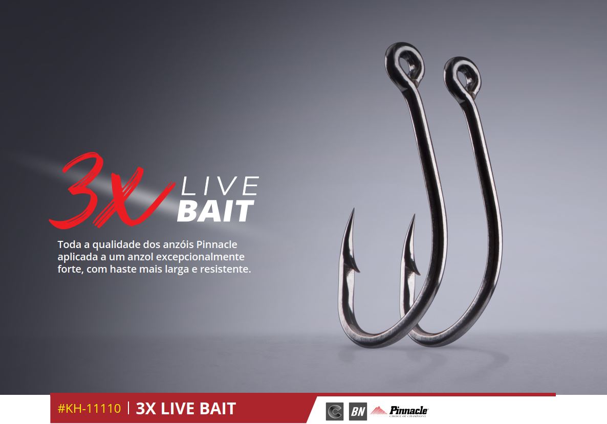 Anzol Pinnacle 3X Live Bait Black Nº 6/0 - 5 Peças - Life Pesca - Sua loja de Pesca, Camping e Lazer
