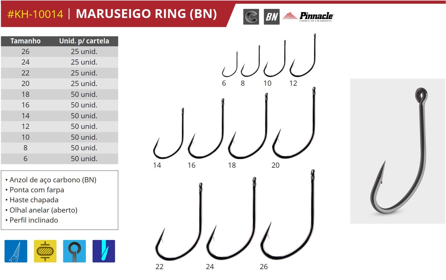 Anzol Pinnacle Maruseigo Ring Black Nº 16 (2,3cm) - 50 Peças - Life Pesca - Sua loja de Pesca, Camping e Lazer
