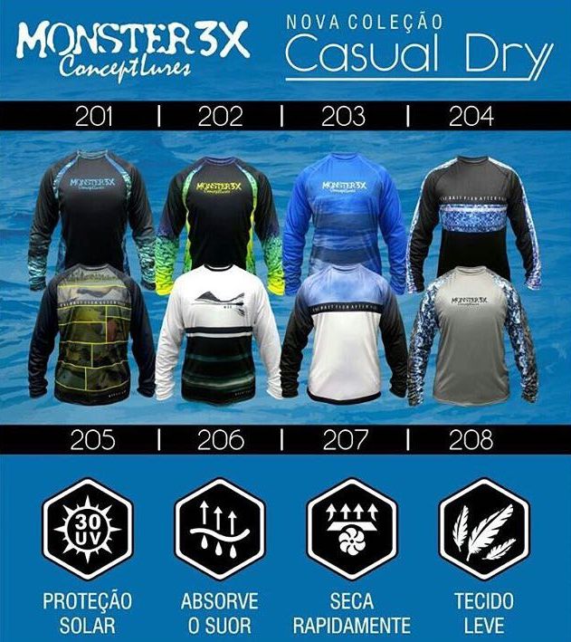 Camiseta de Pesca Proteção Solar Casual Dry 207 - Monster 3X - Life Pesca - Sua loja de Pesca, Camping e Lazer