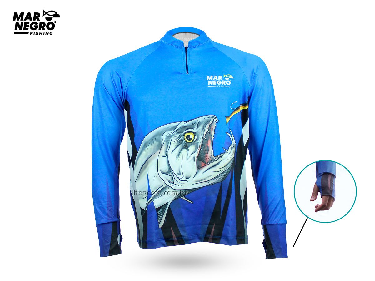 Camiseta de Pesca Proteção Solar 50+ UV Mar Negro - Cachorra