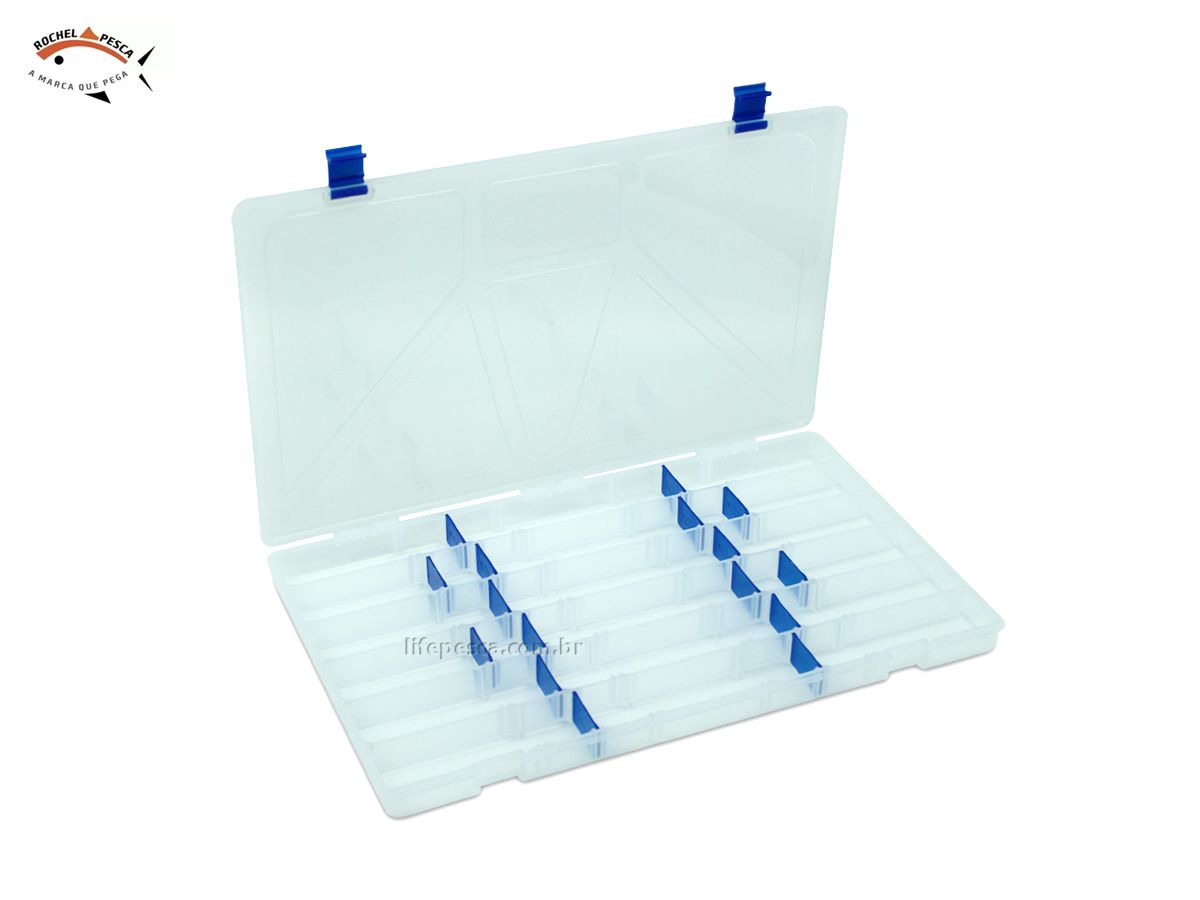 Estojo Box 23 Para Iscas Transparente Rochel Plastic - C/ 24 Divisões