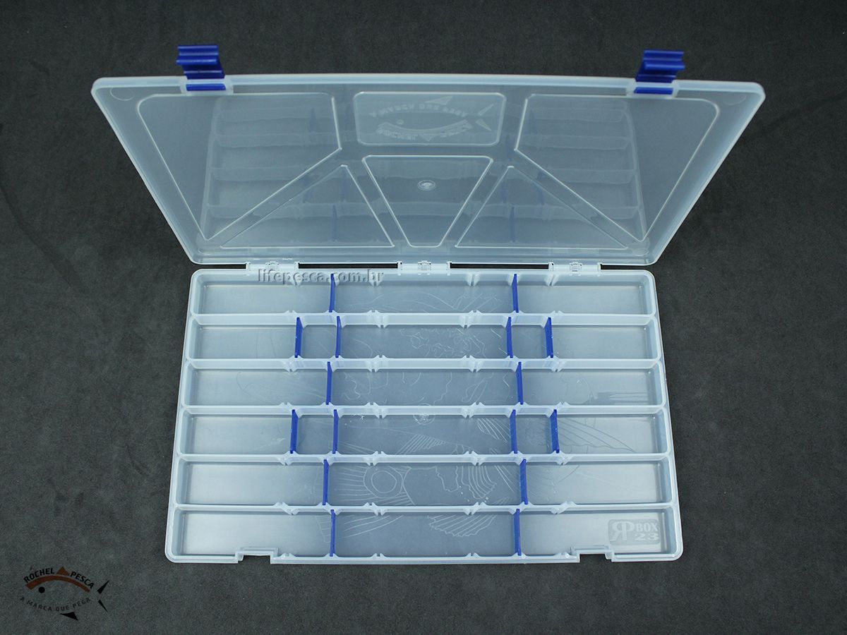 Estojo Box 23 Para Iscas Transparente Rochel Plastic - C/ 24 Divisões  - Life Pesca - Sua loja de Pesca, Camping e Lazer