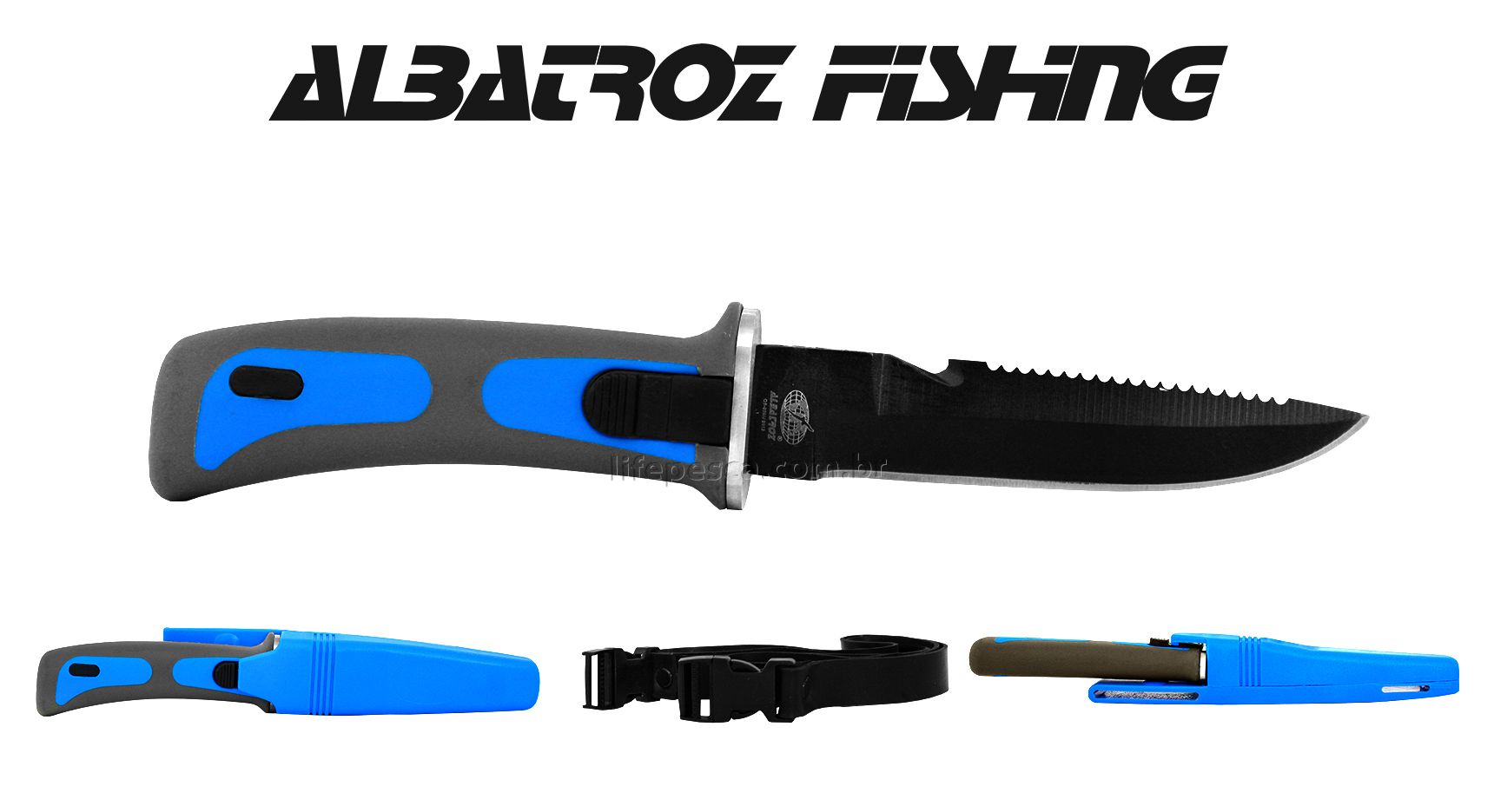 Faca De Mergulho QS-209 Albatroz Fishing - Cabo Emborrachado  - Life Pesca - Sua loja de Pesca, Camping e Lazer