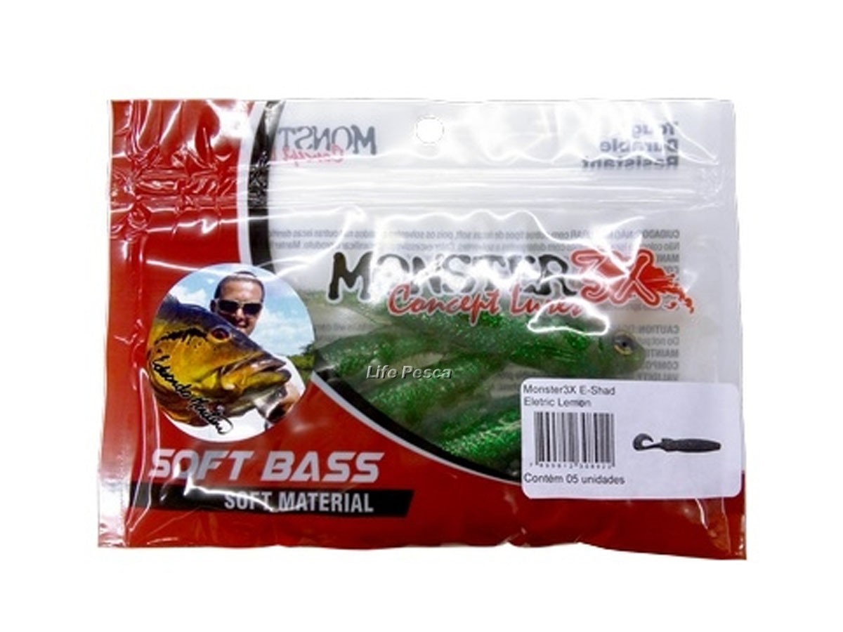 Isca Artificial Soft Bass Monster 3X E-Shad (9cm) 5 Peças - Várias Cores - Life Pesca - Sua loja de Pesca, Camping e Lazer