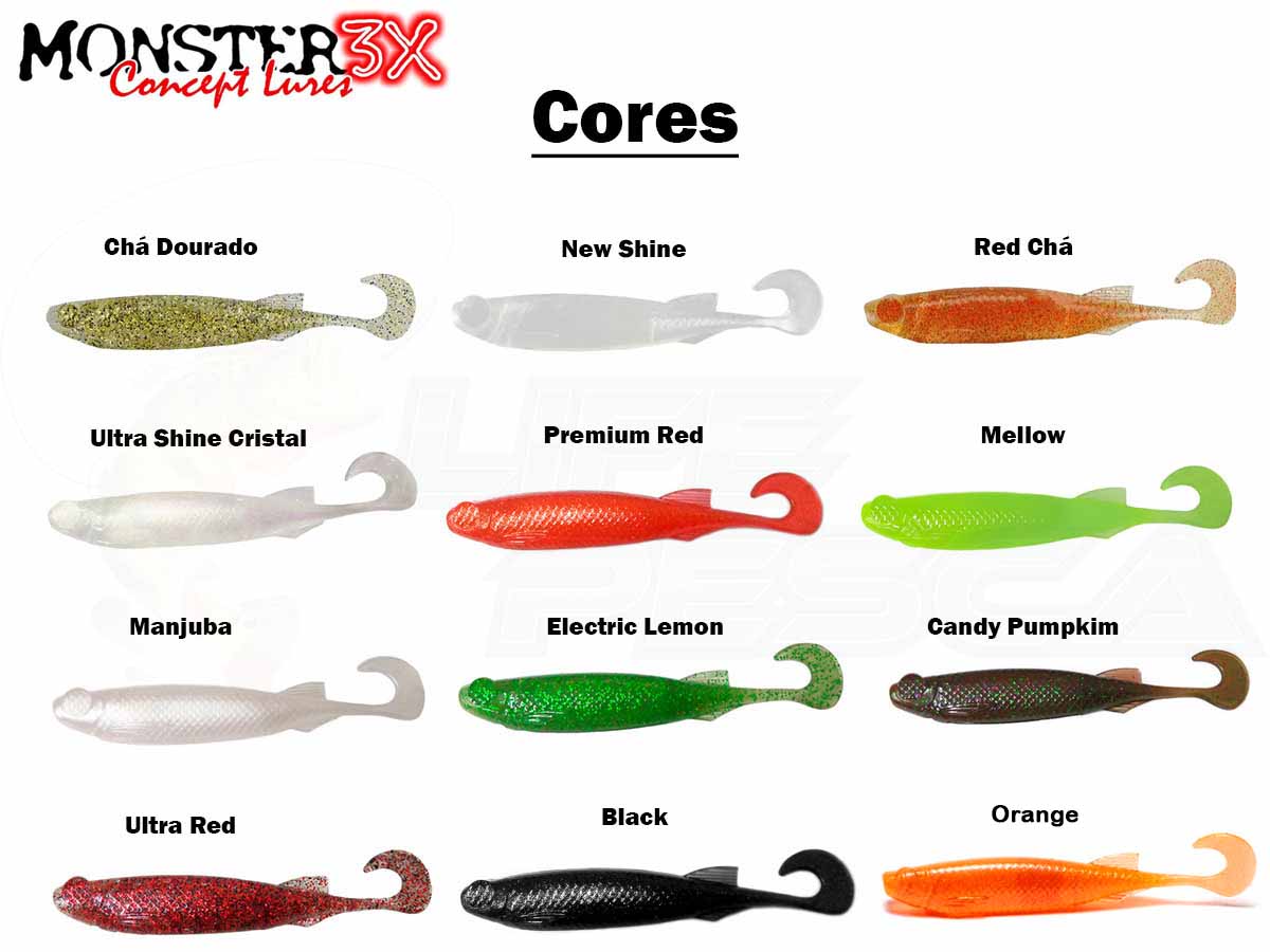 Isca Artificial Soft Bass Monster 3X E-Shad (9cm) 5 Peças - Várias Cores - Life Pesca - Sua loja de Pesca, Camping e Lazer