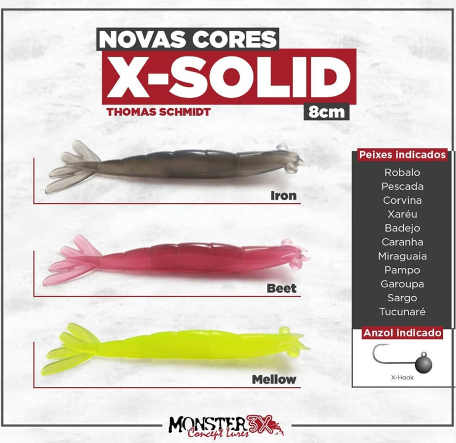 Isca Artificial Soft Monster 3X X-Solid (8 cm) 5 Unidades - Várias Cores  - Life Pesca