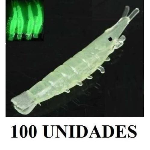 Kit 100 Iscas Camarões Silicone Fluorescente 3cm