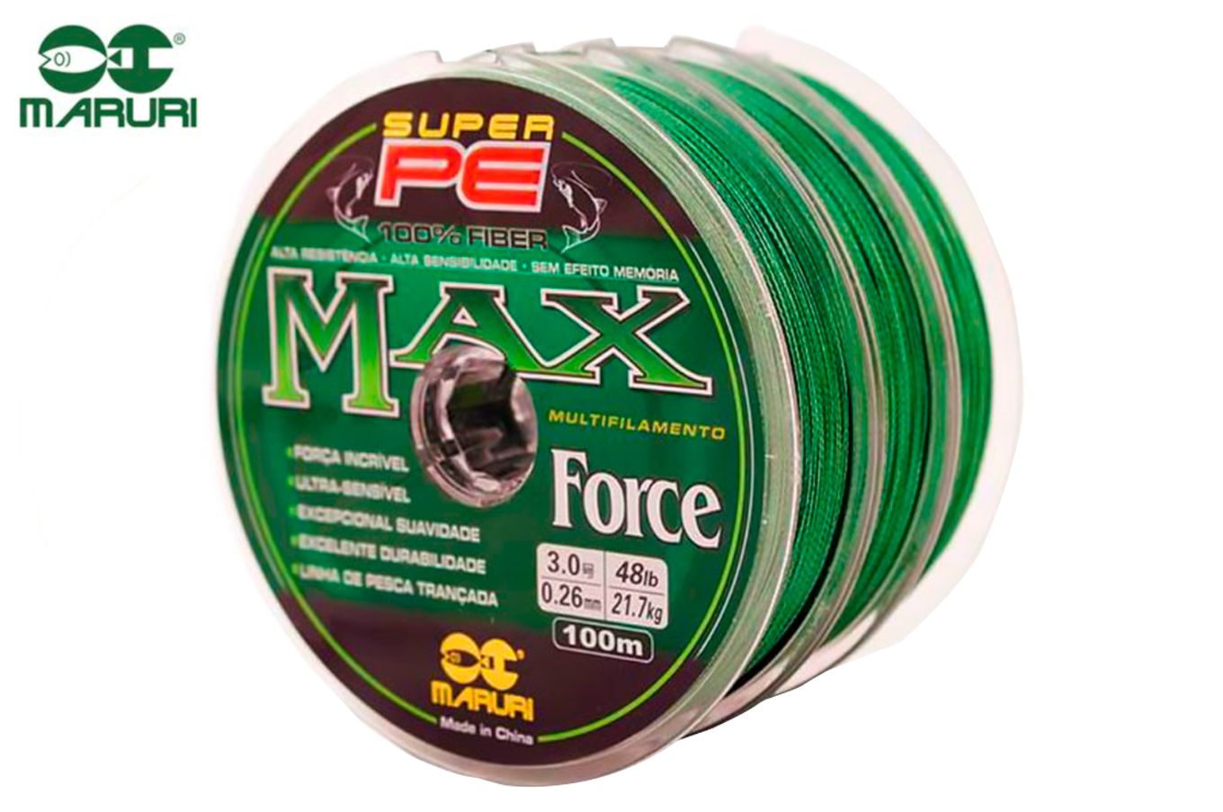 Kit 3 Linhas Multifilamento Maruri PE Max Force 0,18mm 21lbs/9,5kg - (3x 100 Metros)