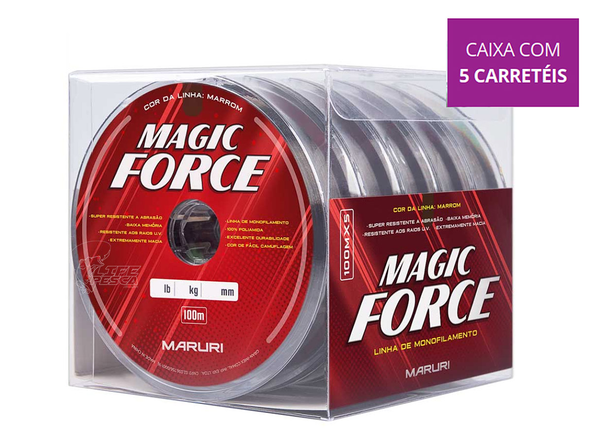 Kit 5 Linhas Monofilamento Maruri Magic Force 0,21mm 9,0lbs/4,10kg - (5x 100 Metros)