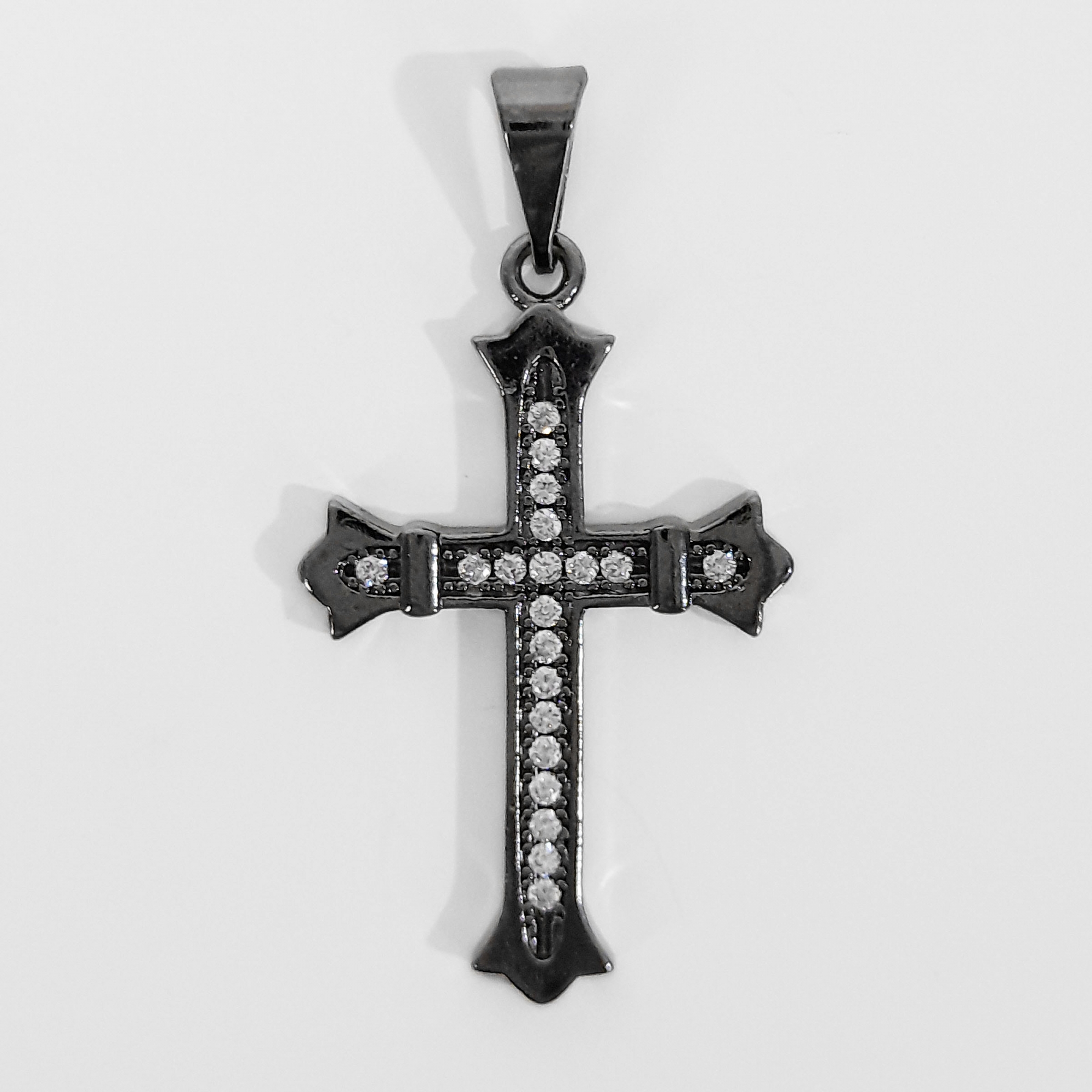 Pingente Crucifixo com Zircônias Banho Ródio Negro  - Lunozê Joias