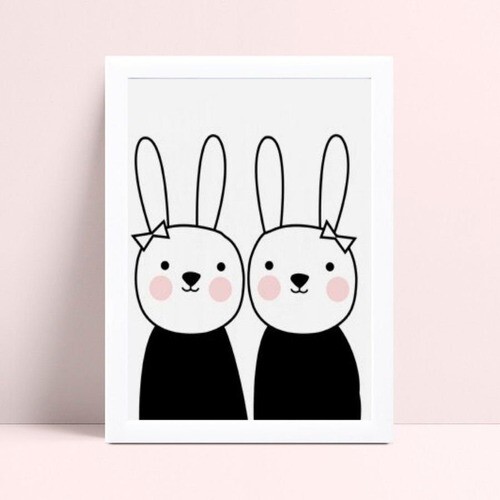 Quadro Poster Infantil casal de coelhos