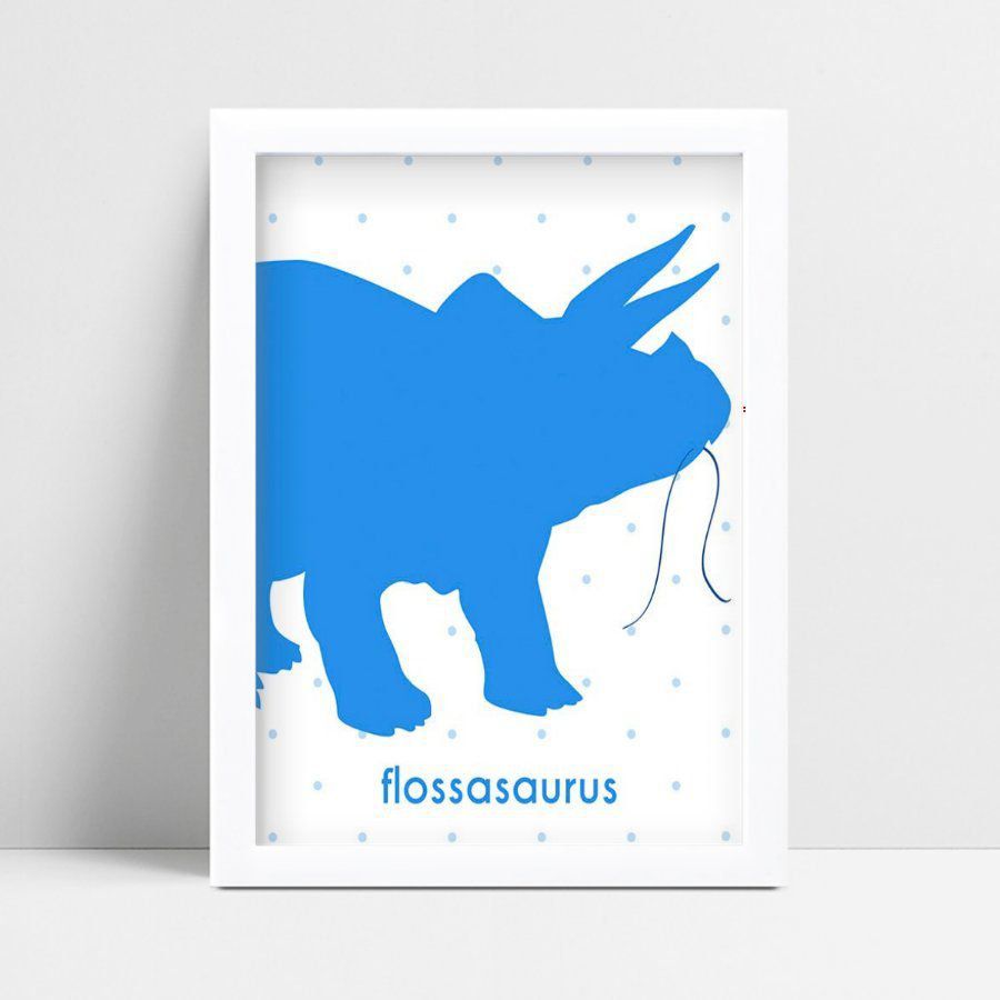 Quadro Poster Infantil dinossauro azul claro