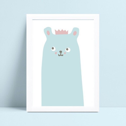 Quadro Quadro Decoração Infantil urso azul coroa princesa