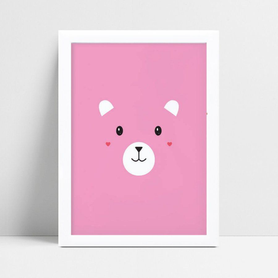 Quadro quadro decoração menina face urso rosa