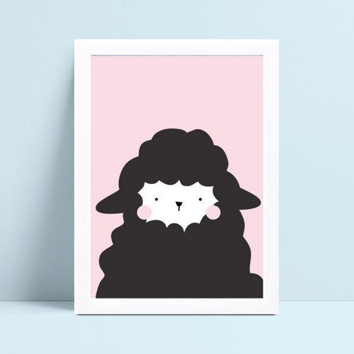 quadro quadro infantil menina ovelha preto e rosa