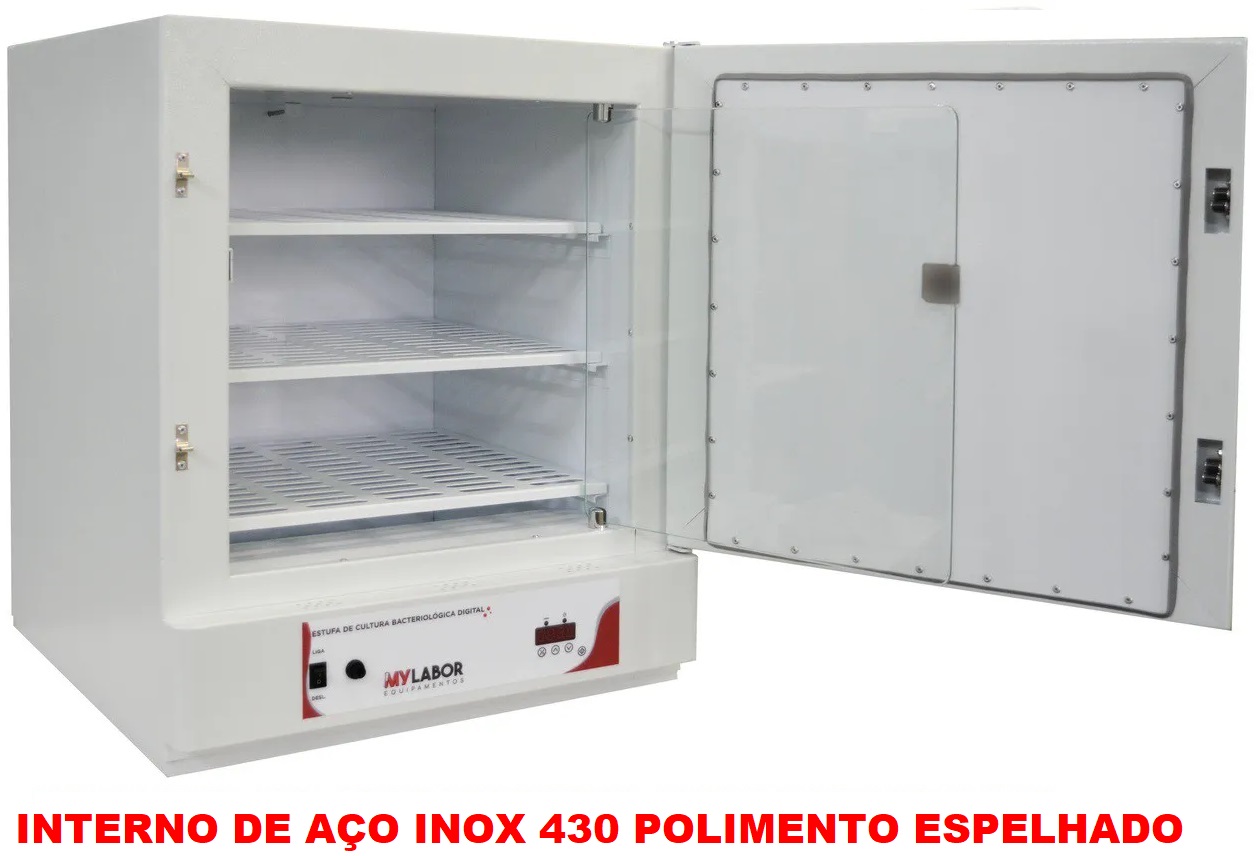 ESTUFA CULTURA BACTERIOLÓGICA DIGITAL COM INTERNO EM AÇO INOX 430 COM POLIMENTO ESPELHADO loading=