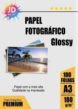 Papel Fotográfico Glossy 180g/m² A3 pct com 100 folhas