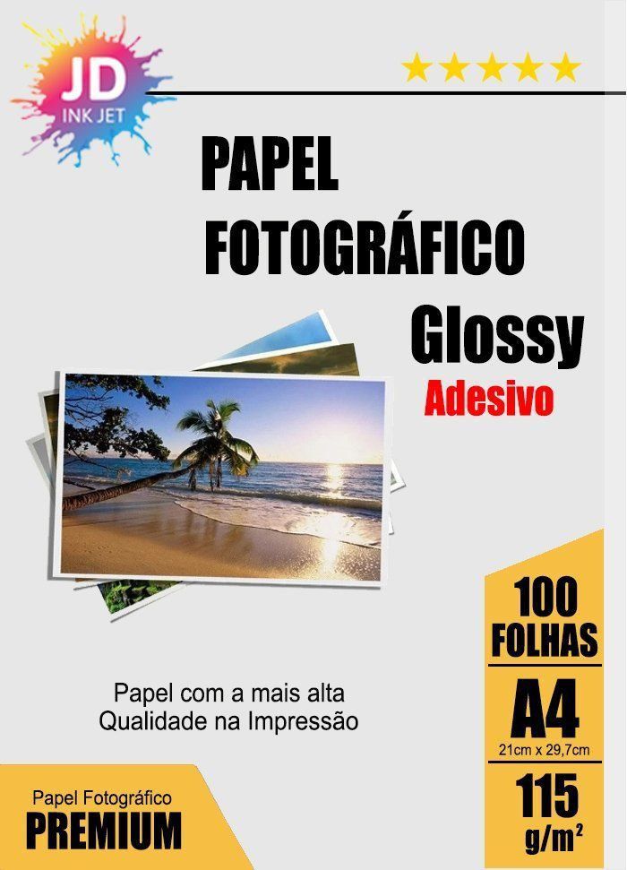 Papel Fotográfico Adesivo Glossy 115g/m² A4 pct com 100 folhas A4