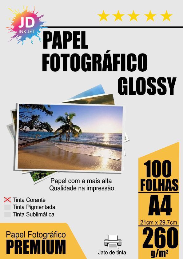 Papel Fotográfico Glossy 260g/m² A4 pct com 100 folhas