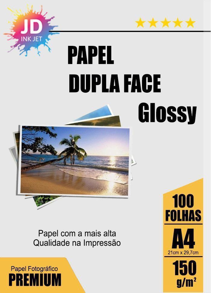 Papel Fotográfico Glossy Dupla Face 150g/m² A4 pct com 100 folhas