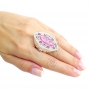 Anel Semijoia Cristais Pink e Água marinha Cravejado Zircônias Diamond e Rubilita Folheado Prata AN035