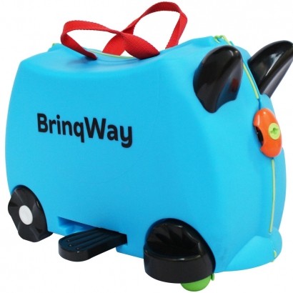 Mala Infantil Azul 2 em 1 Vira Carrinho com Puxador e Apoio de Pés - Brinqway