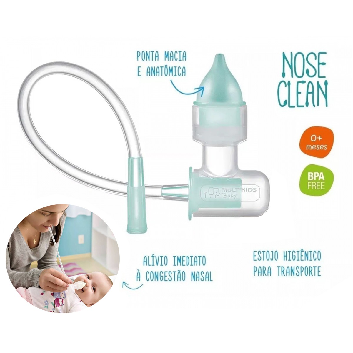 Aspirador Nasal Infantil Bebê Manual Congestão Succao Nose Clean Multikids Baby BB139