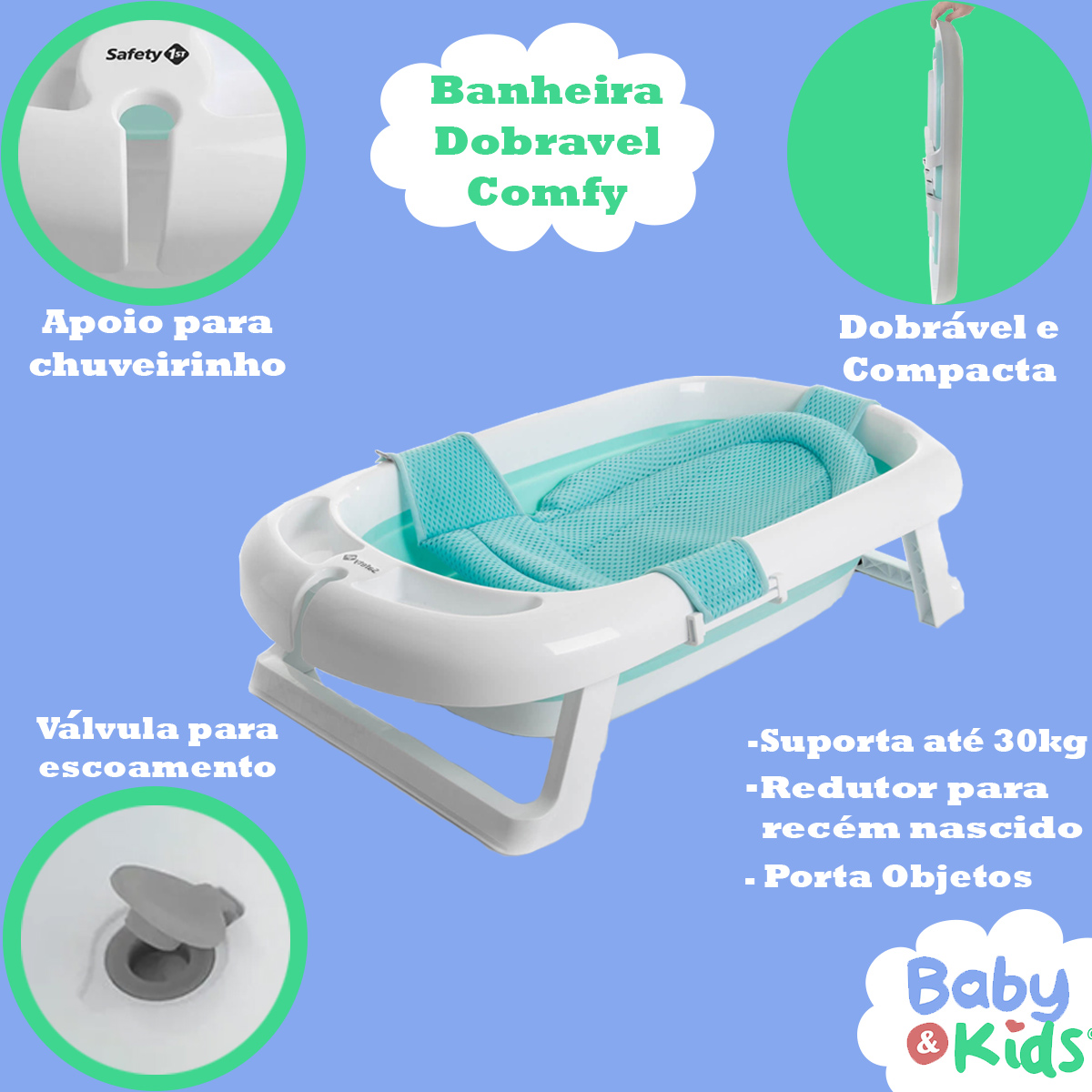 Banheira de Bebê Com Redutor Dobrável De 0 a 36 Meses Comfy Safe Safety 1St