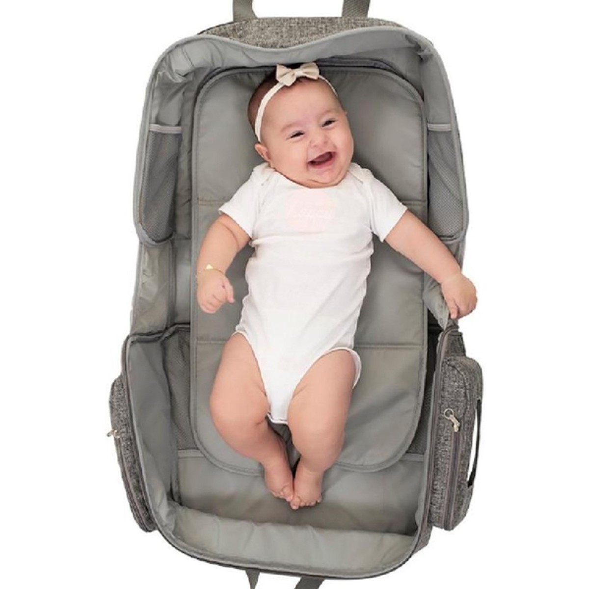 Bolsa Bercinho Maternidade Bebe Infantil Nest Diversos Compartimentos Cinza - Kababy