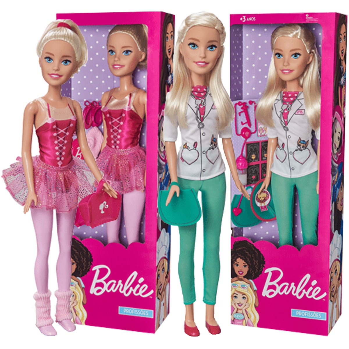 Boneca Barbie Profissiões 70 Centimetros Grande +3 Anos Com Acessorios Brinquedo Large Doll Matell Pupee