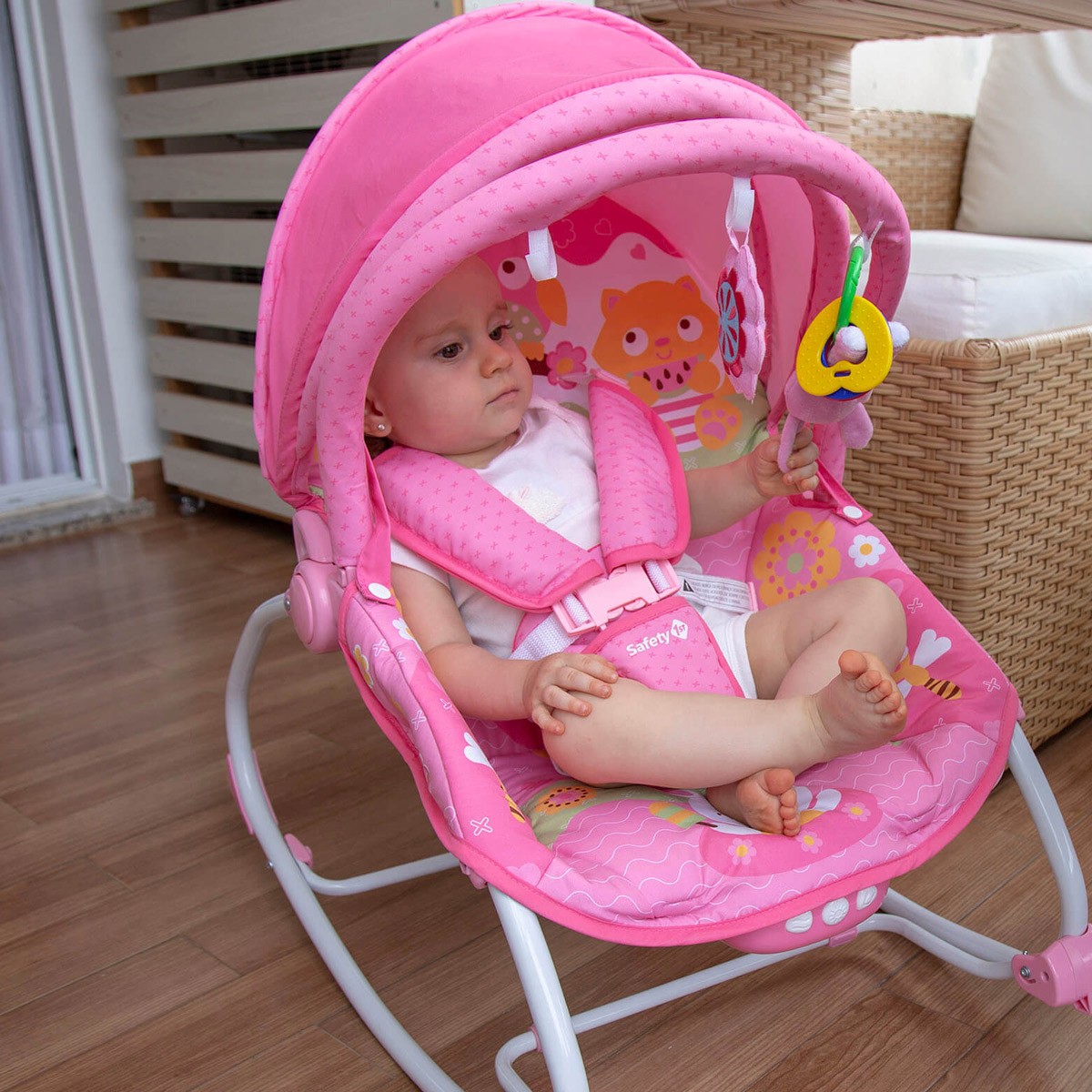 Cadeira de Descanso Bebê Reclinavel Mosquiteiro 0 Até 18 Kg Bouncer Sunshine Baby Safety 1st Rosa